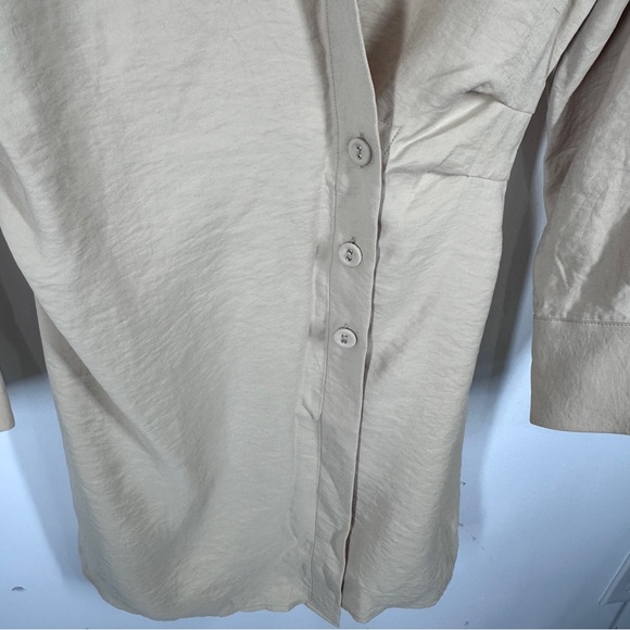 & Other Stories Asymmetric Mini Shirtdress in Tan Size 0 Wrap - Picture 6 of 9
